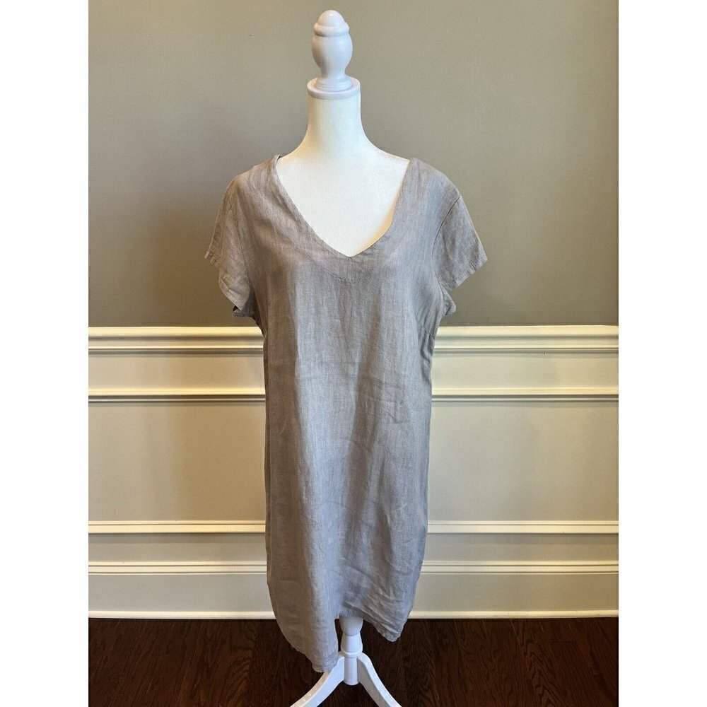 MARISA & MARIE Italian‎ Gray 100% Linen Dress Shift Women's XS Casual Minimalist
